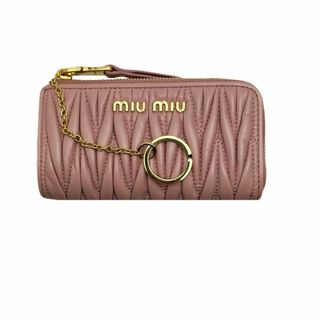 ミュウミュウ(MIU MIU)のミュウミュウ/MIU MIU/キーリング付コインケース/L字ファスナー/ギャザー付レザー/ピンク/小銭入/5PP026【SA8257】(コインケース)