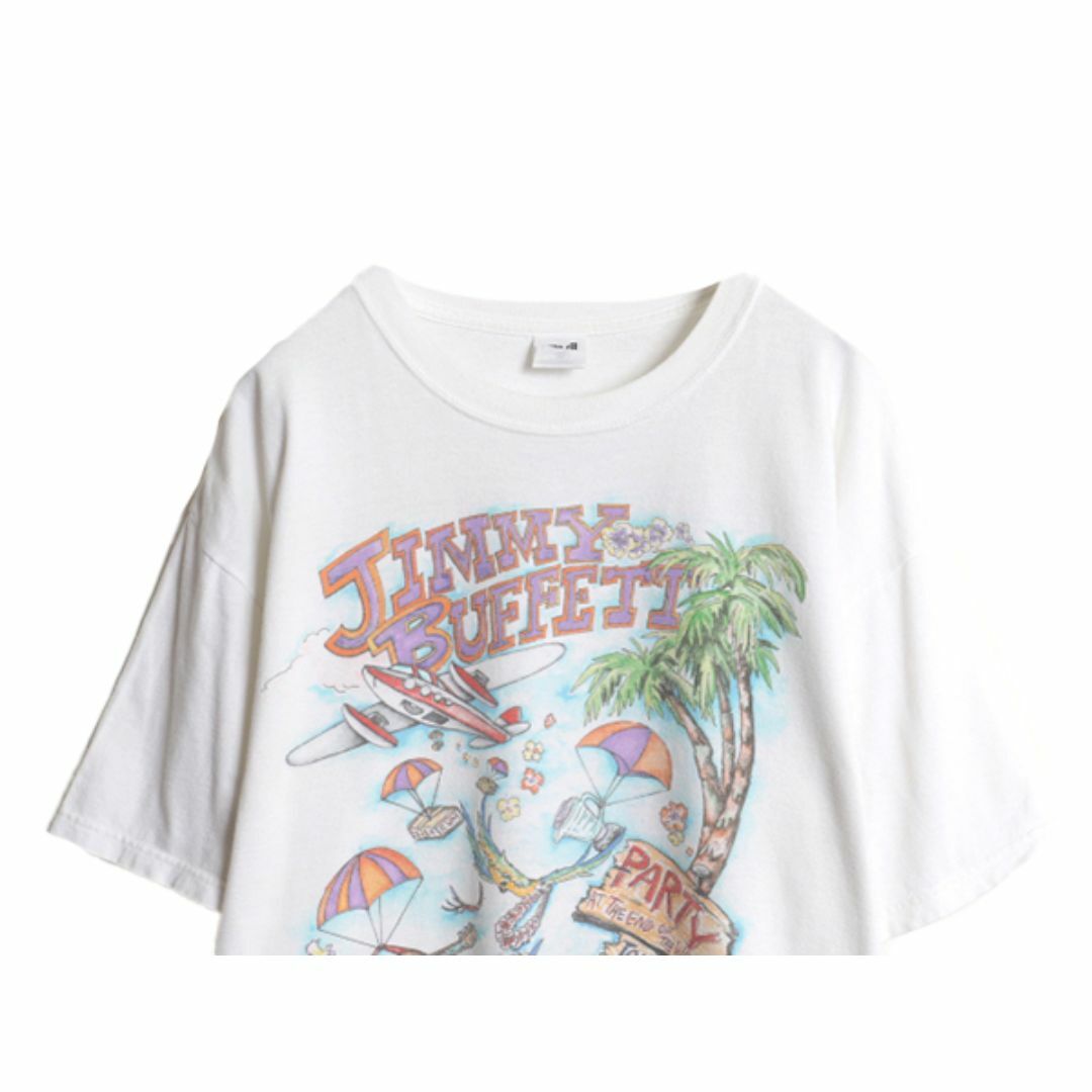 00s ジミー バフェット ツアー イラスト 両面 プリント Tシャツ メンズ XL / オールド バンド ロック オフィシャル アート グラフィック 白 メンズのトップス(Tシャツ/カットソー(半袖/袖なし))の商品写真