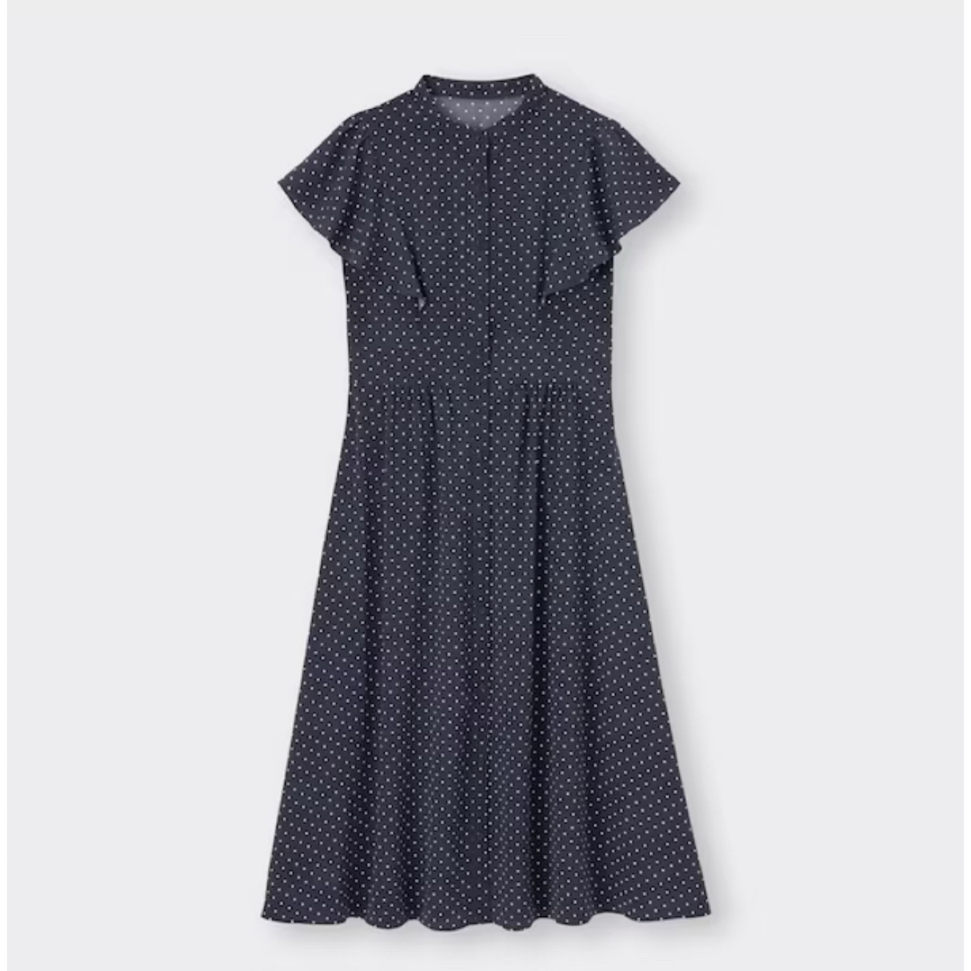 GU(ジーユー)の【美品】GU ドットプリントワンピース S ネイビー レディースのワンピース(ロングワンピース/マキシワンピース)の商品写真