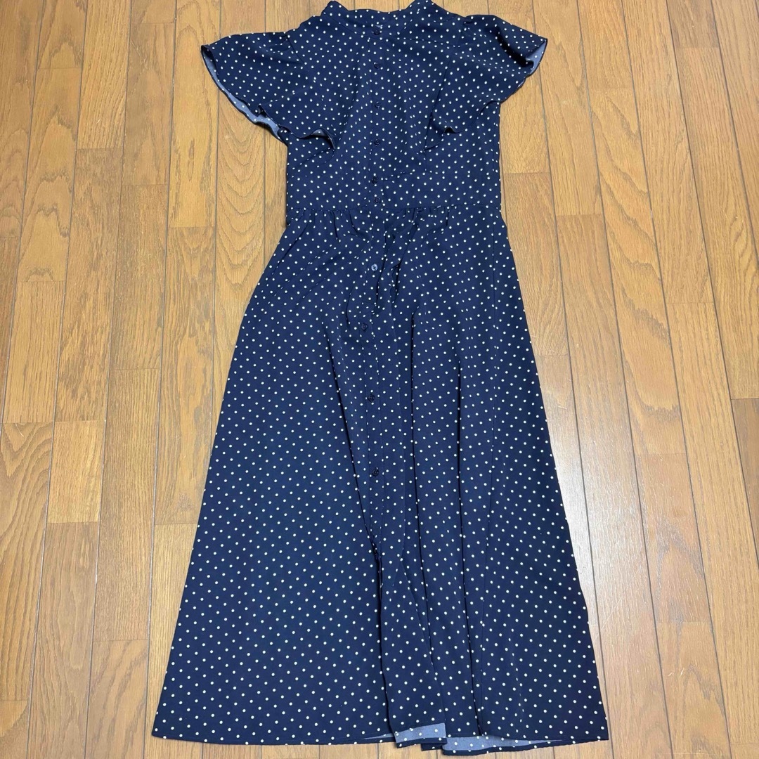 GU(ジーユー)の【美品】GU ドットプリントワンピース S ネイビー レディースのワンピース(ロングワンピース/マキシワンピース)の商品写真