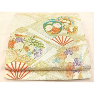 平和屋着物◎六通柄袋帯　唐織　扇面陶器花文　金銀糸　正絹　逸品　BAAU0375mz(帯)