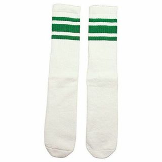 (3959) SkaterSocks ロングソックス 靴下 スケボー 白x緑(ソックス)