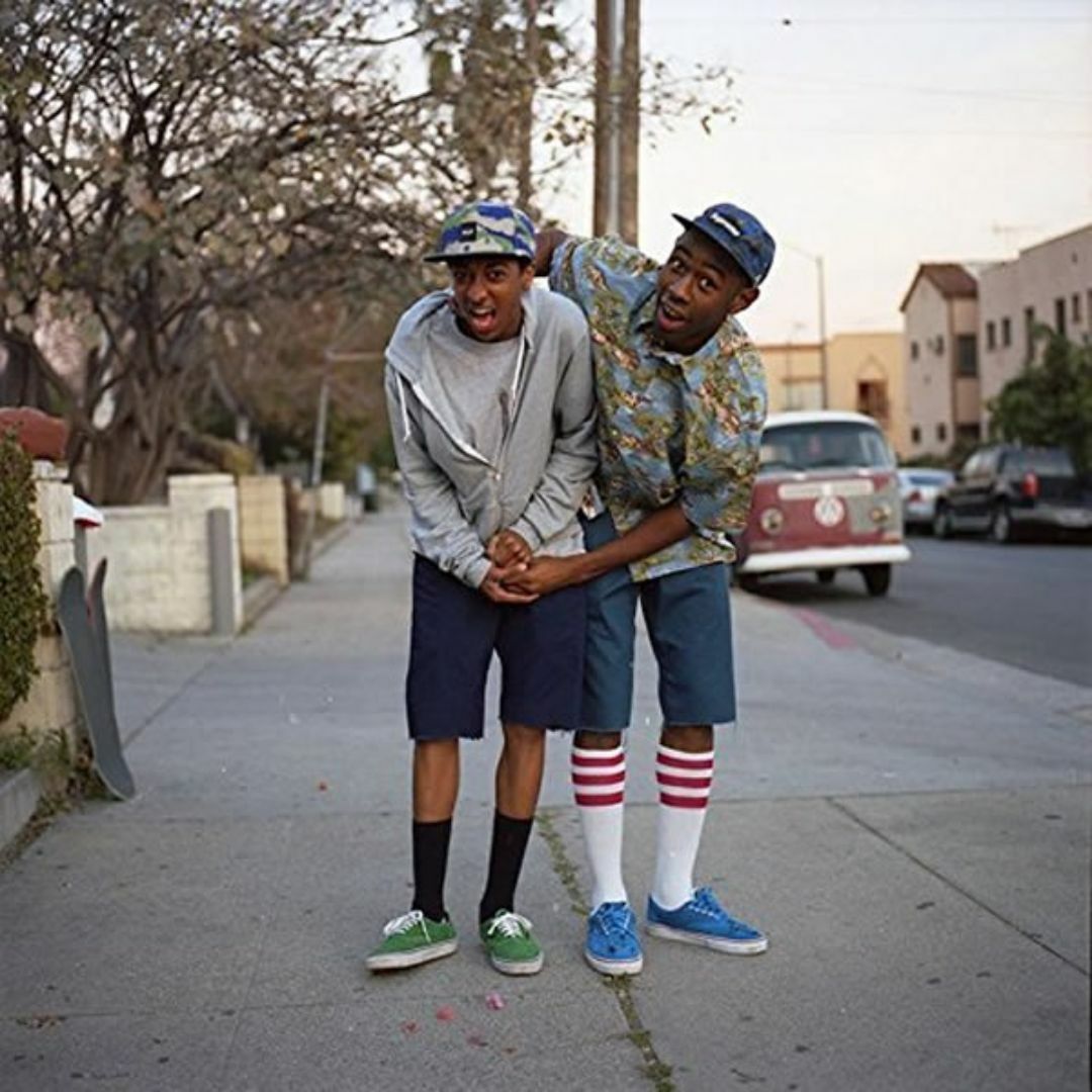 (4922-25) SkaterSocks ロングソックス 白xオレンジx紫 メンズのレッグウェア(ソックス)の商品写真