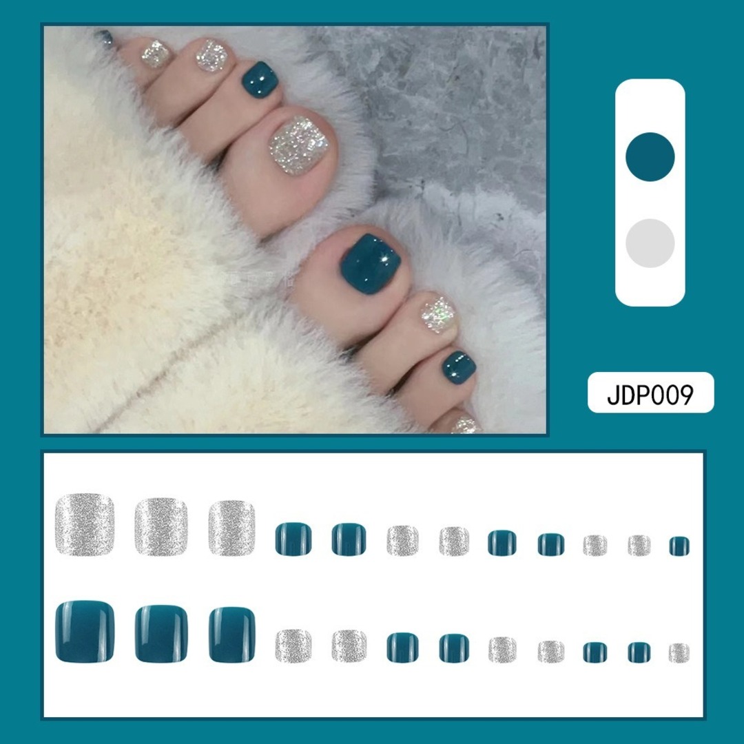 韓国 ネイル チップ シンプル アレンジ 青 かわいい ちゅるん　ラメ　フット コスメ/美容のネイル(つけ爪/ネイルチップ)の商品写真