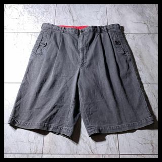 Papas 2タック ブラック ワイド ストレッチ デニム イージー ショーツ(ショートパンツ)