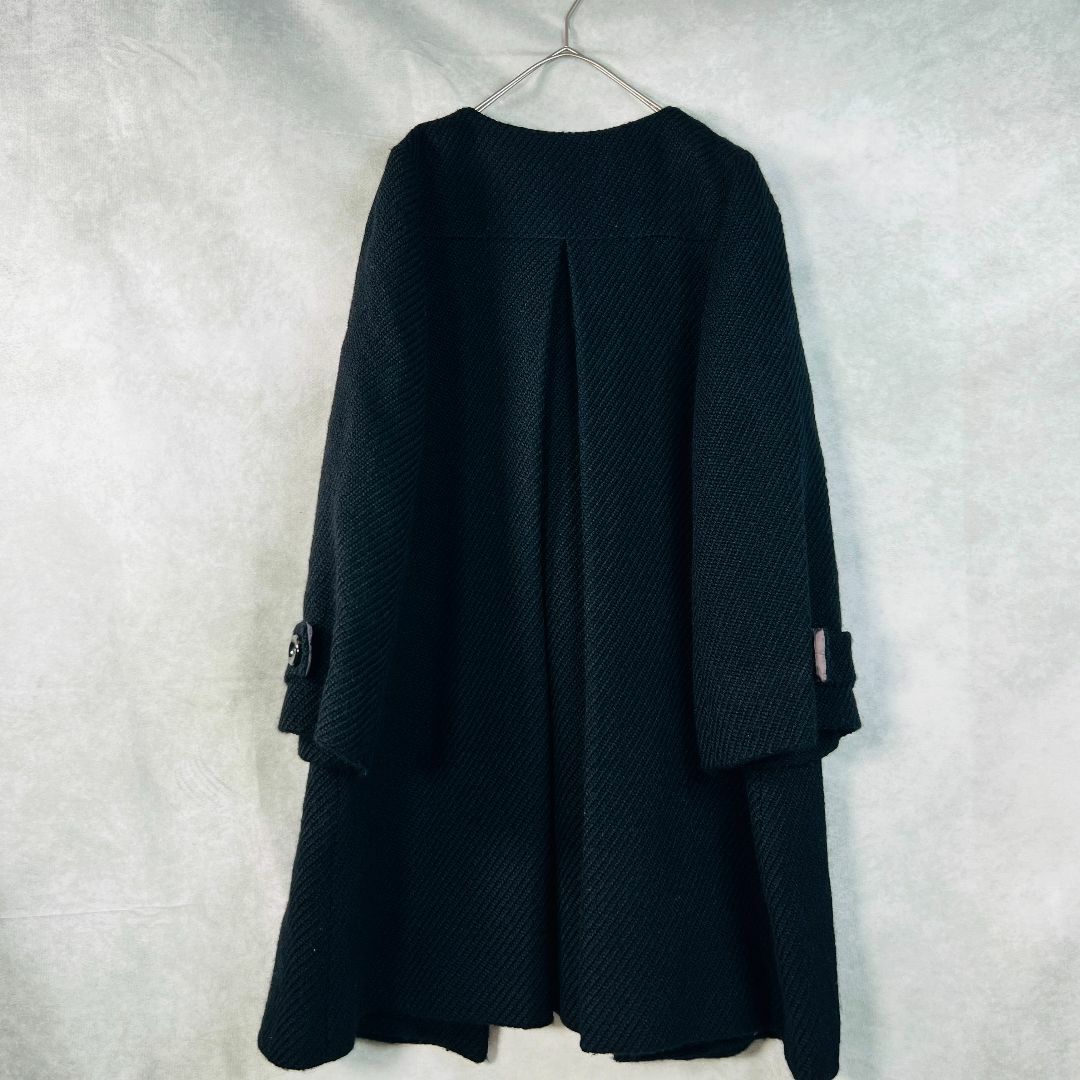 Ballsey(ボールジィ)の【ボールジィ】ノーカラーコート　ロング丈　ウール　M　黒　ballesey レディースのジャケット/アウター(ロングコート)の商品写真