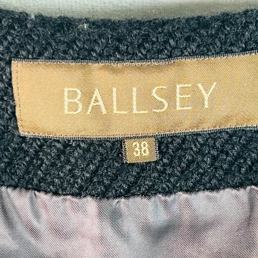 Ballsey(ボールジィ)の【ボールジィ】ノーカラーコート　ロング丈　ウール　M　黒　ballesey レディースのジャケット/アウター(ロングコート)の商品写真