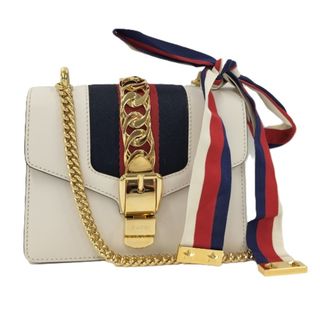 グッチ(GUCCI)のGUCCI ショルダーバッグ シルヴィ シェリーライン ホワイト レザー(ショルダーバッグ)