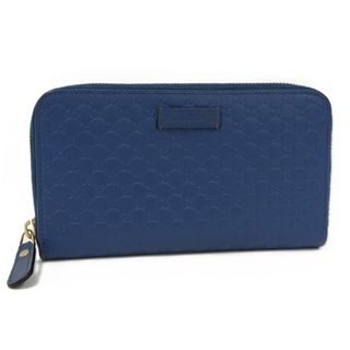 グッチ(GUCCI)のGUCCI ラウンドファスナー長財布 マイクログッチシマ レザー ブルー(財布)