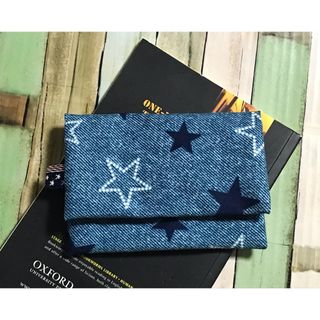 星×デニムの2つ折りポケットティッシュケース(ポーチ)