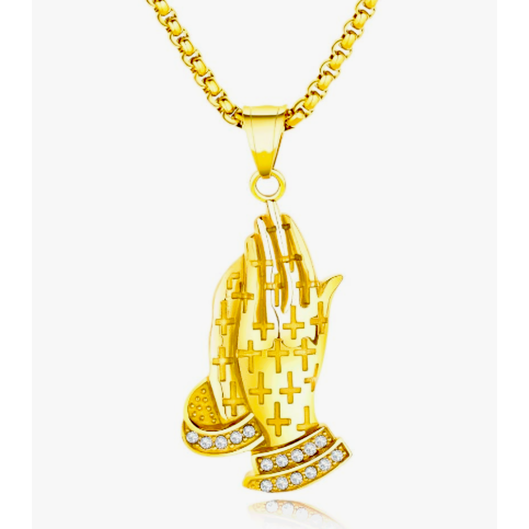 【Rk042】ネックレス　アクセサリー 　メンズ 　ゴールド　祈り　クロス　十字 メンズのアクセサリー(ネックレス)の商品写真