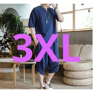 新品　メンズ　セットアップ　夏　パジャマ　部屋着　ハーフパンツ　3XL ネイビー(その他)