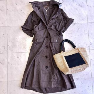 ボールジィ(Ballsey)の美品 トゥモローランドボールジィ ミリタリー風半袖シャツワンピース 38 茶(ひざ丈ワンピース)