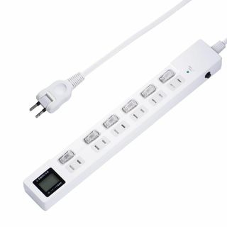 EXHEART ワットメーター付スイッチタップ 6個口 2m ホワイト 消費電力(PC周辺機器)