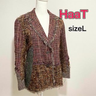 イッセイミヤケ(ISSEY MIYAKE)のサイズL ハート イッセイミヤケ テーラードジャケット ツイード マルチカラー(テーラードジャケット)