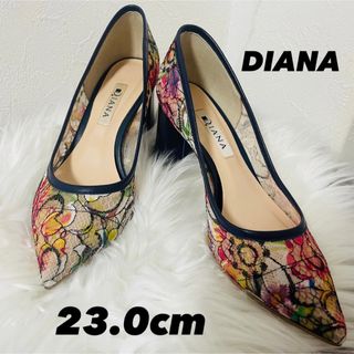 ダイアナ(DIANA)の【美品】 ダイアナ パンプス 絵画 葛飾北斎 レース 花柄 DIANA 23cm(ハイヒール/パンプス)