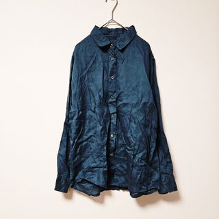 【MUJI】無印良品 長袖シャツ 無地 スモーキーグリーン (L)