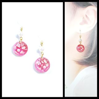 No.1304-E　小ぶり☆シェル・パール☆ピアス・イヤリング(ピンク)(ピアス)