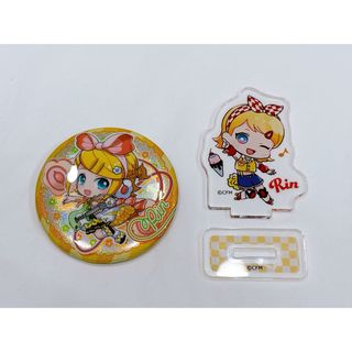 鏡音リン 2個セット 缶バッジ アクリルスタンド ダイナー(バッジ/ピンバッジ)
