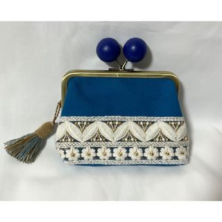 インド刺繍　木玉親子がま口ミニ財布　