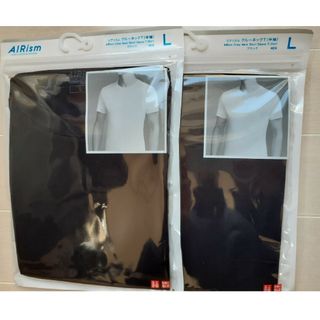 UNIQLO - ユニクロ　エアリズム　L　黒　クルーネック　T　半袖　２枚セット