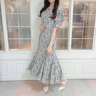 エブリン(evelyn)の【美品】AnMILLE フロントリボンマーメイドワンピース ブルー 青(ロングワンピース/マキシワンピース)