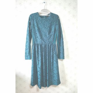 エイチアンドエム(H&M)の☆H&M 花柄 総柄 レース 長袖 ワンピース ティール 青緑 М☆(ひざ丈ワンピース)