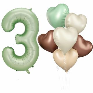 3歳 誕生日風船セット 数字 ハート型 バルーン ナチュラルカラー ベビーパーテ