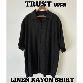 TRUST usa リネンレーヨン半袖シャツ　開襟シャツ　無地　ブラック　古着