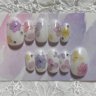 現品販売　お花ネイル　紫陽花ネイル　夏ネイル　パープルネイル　サイズ:17569