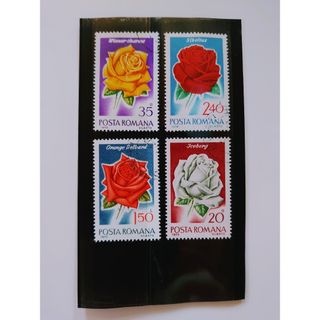 【消印つき】70年代　ルーマニア　薔薇の切手(使用済み切手/官製はがき)