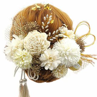 [JZOON] 豪華な花の髪飾り 金箔 披露宴 結婚式 成人式 和装 袴 七五三(その他)