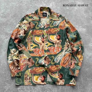 【KONABAY HAWAII】 コナベイハワイ 長袖 アロハシャツ レーヨン