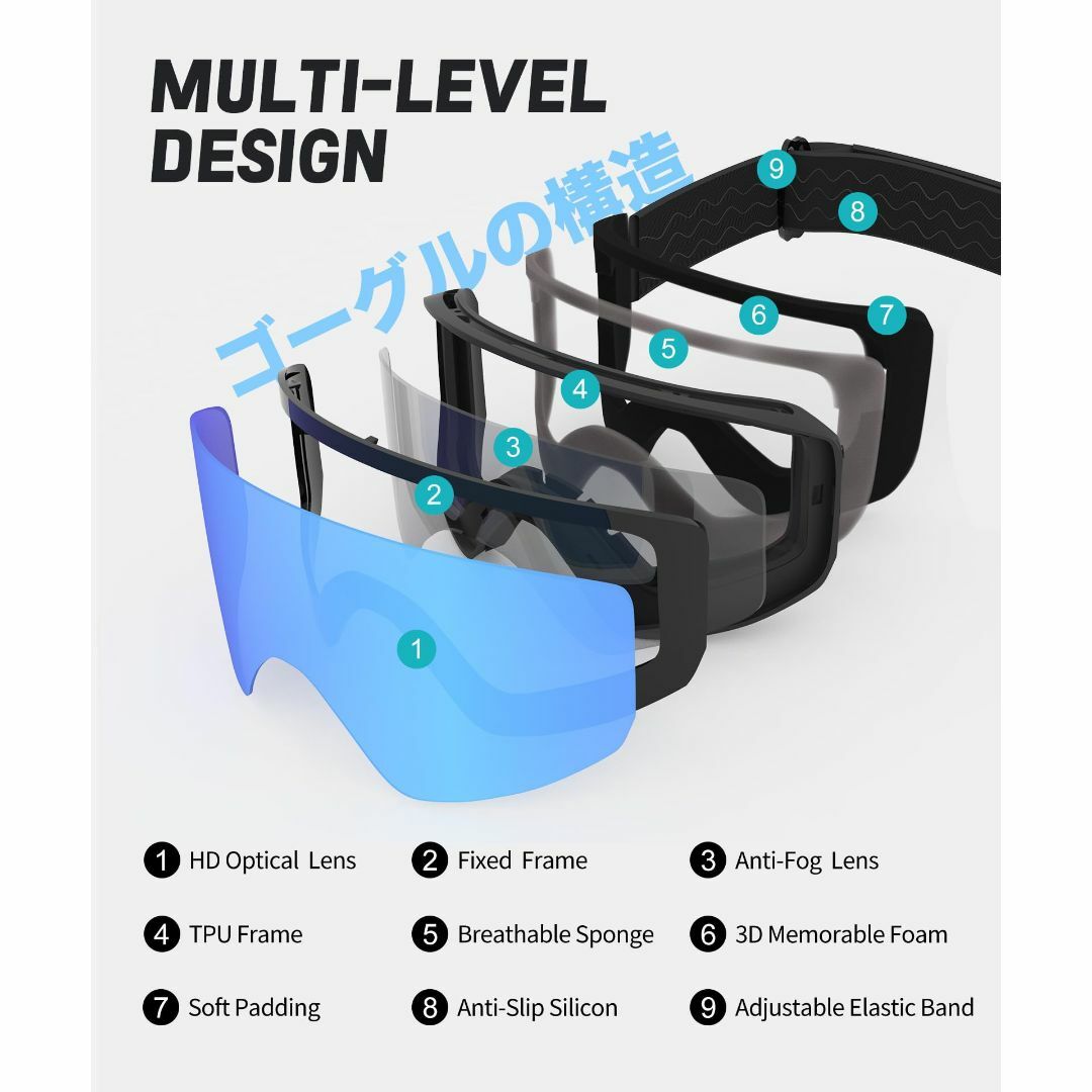 【人気商品】[LECAGE] 変色スキーゴーグル - 調光レンズ フォトクロミッ スポーツ/アウトドアのスノーボード(アクセサリー)の商品写真