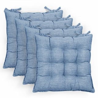 AIFY 座布団 椅子 クッション 厚め 紐付き 4枚セット ふわふわ 麻風 無
