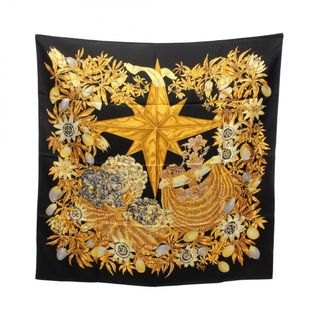 エルメス(HERMES)のエルメス HERMES カレ90 PASSIFLORES スカーフ 衣料品 シルク シルク レディース ブラック系 / イエロー系 【中古】(バンダナ/スカーフ)