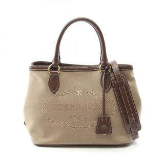 プラダ(PRADA)のプラダ PRADA LOGO JACQUARD ロゴジャガード ハンドバッグ バッグ キャンバス レザー レディース ベージュ系 / ブラウン系 1BA172 【中古】(ハンドバッグ)