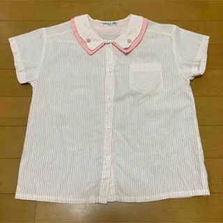 半袖ブラウス　ホワイト×サーモンピンク　120