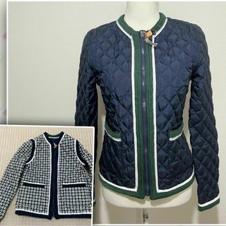 トリーバーチ(Tory Burch)の【美品】トリーバーチ　リバーシブル　ダウンジャケット　ノーカラー　ネイビー(ダウンジャケット)