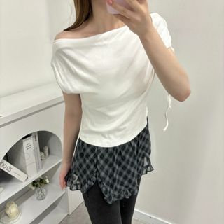 新品 レディース clear オシャレ Tシャツ チュール ホワイト(Tシャツ(半袖/袖なし))