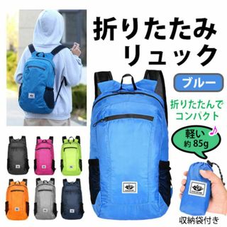 折りたたみ リュック【 ブルー・収納袋付き 】　エコバッグ　携帯リュック　軽い(リュック/バックパック)