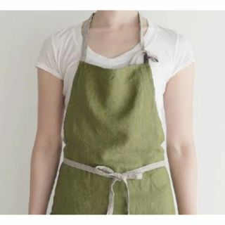 お洒落 カフェ風 エプロン　オリーブ ／ グレー　 軽い　軽量　首掛け