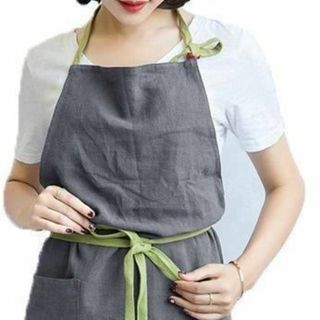 お洒落 カフェ風 エプロン　グレー ／ ライトグリーン　軽い　軽量　首掛け