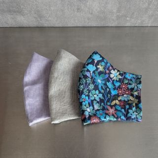 リネン生地マスク×2枚　リバティ生地マスク　3枚セット　ハンドメイド
