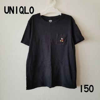 ユニクロ(UNIQLO)の胸ポケット ミッキー刺繍 半袖 UNIQLO UT 黒(ブラック) 150(Tシャツ/カットソー)