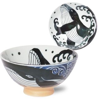 【特価セール】みのる陶器 飯碗 白波くじら 青 中(食器)