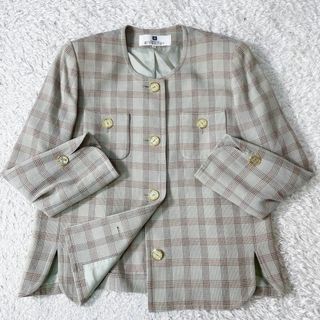 ジバンシィ(GIVENCHY)のGIVENCHY ジバンシー ノーカラージャケット グレンチェック ヴィンテージ(ノーカラージャケット)