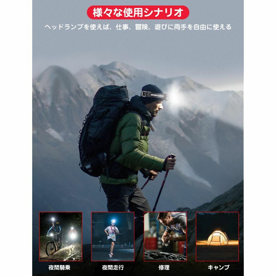 【人気商品】Tebool ヘッドライト Type-C充電式 大容量1200mAh スポーツ/アウトドアのアウトドア(ライト/ランタン)の商品写真