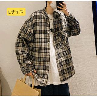 n531【新品未使用】チェック柄 ロングスリーブ シャツ メンズ Lサイズ(シャツ)