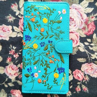 ＊刺繍が可愛い手帳型スマホケース＊(モバイルケース/カバー)